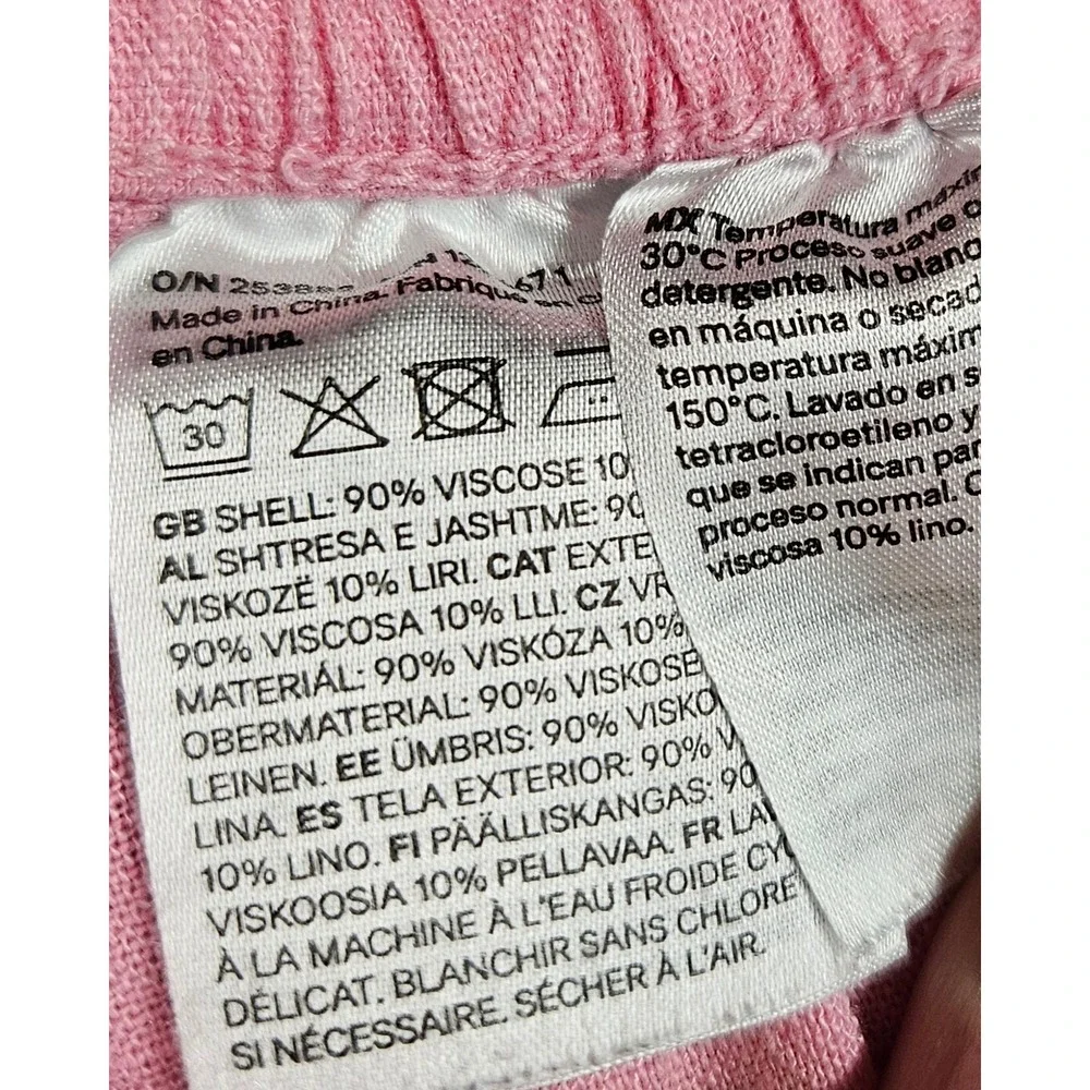 H&M Divided Women Pink Wide Leg Linen Blend Lounge Pants Drawstring Size M